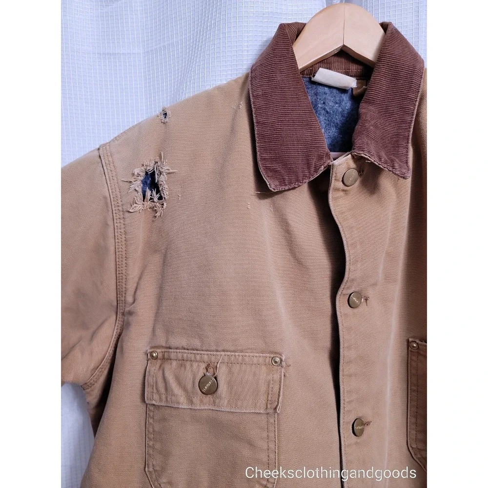 Vintage Carhartt Blanket Lined Chore Work Duck Jacket size 46 Made in USA
